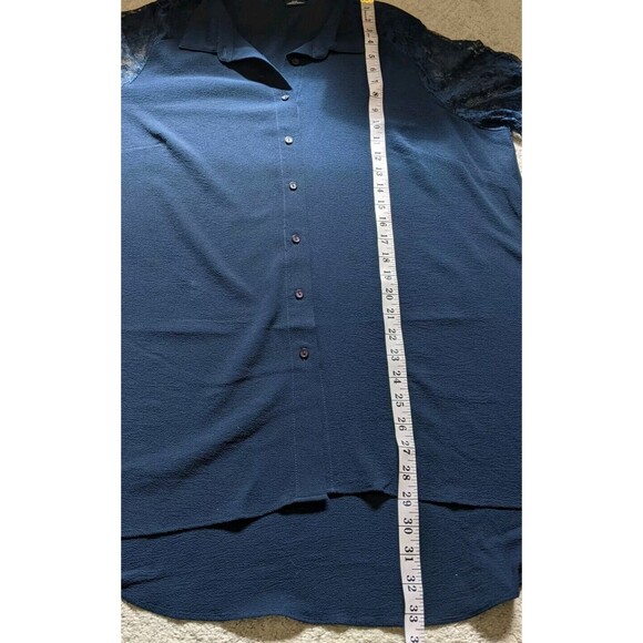 City Chic Button Down Shirt Lacy Hi-Lo Navy Blue Lace Long Sleeve Size 16 - Picture 6 of 11